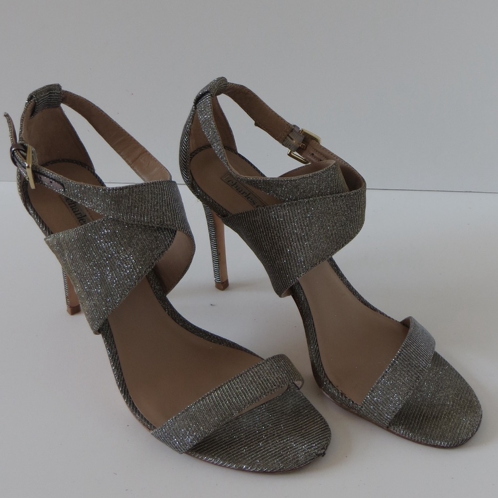 Charles David Silver High Heel Metallic Sandals w/ Gold Undertones • Size 10 🔴